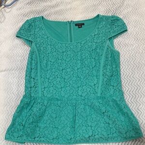 Ann Taylor Turquoise Lace Cap Sleeve Blouse
